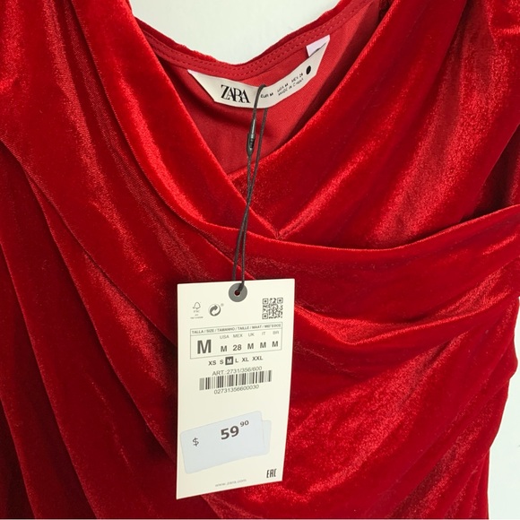 ZARA RED VELVET BODYCON DRESS NWT - Picture 10 of 13